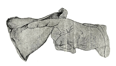 Εξισορρόπηση της σπάλας στον δείκτη του χεριού,  ως καλός οιωνός (σκίτσο Boicescu / G. Eckert)