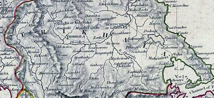 Στον χάρτη του 1822 καταγράφονται τα όρια του σαντζακίου των Τρικάλων και χωροθετούνται οι γνωστότεροι τότε οικισμοί του