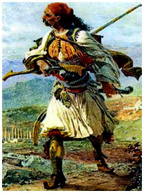 Πάνοπλος αρβανίτης πολεμιστής τού ΄21 με φουστανέλλα.