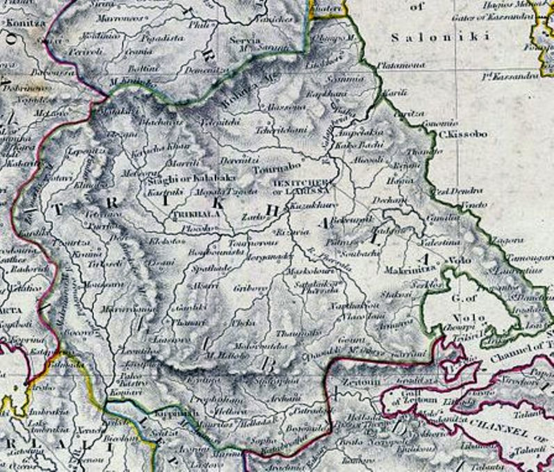 Στον χάρτη του 1822 που επισυνάπτεται, καταγράφονται τα όρια του σαντζακίου των Τρικάλων και χωροθετούνται οι γνωστότεροι τότε οικισμοί του